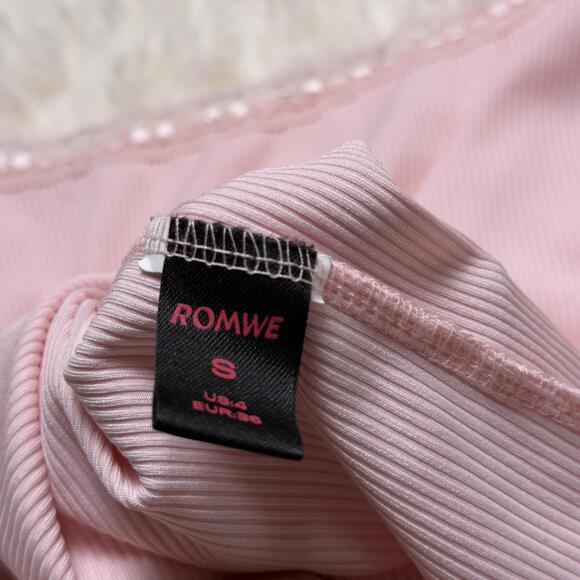 Y2K Pink Long Sleeve Ribbed Top with Lace Trim - Picture 6 of 6